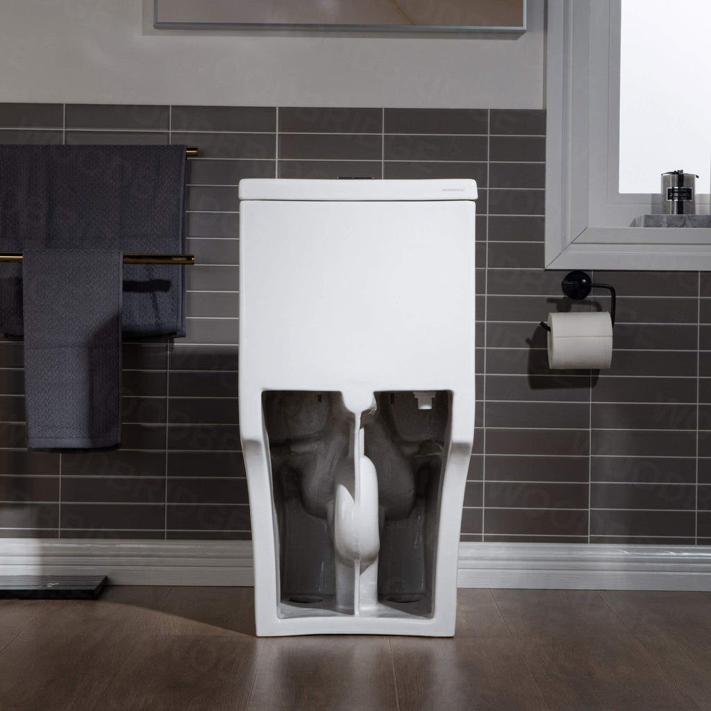 WOODBRIDGEE Modern Elongated One piece Toilet Dual flush 1.0/1.6 GPF,with Soft Closing Seat,1000 Gram MaP Flushing Score Toilet with Chrome Button,White,B0750-F-C