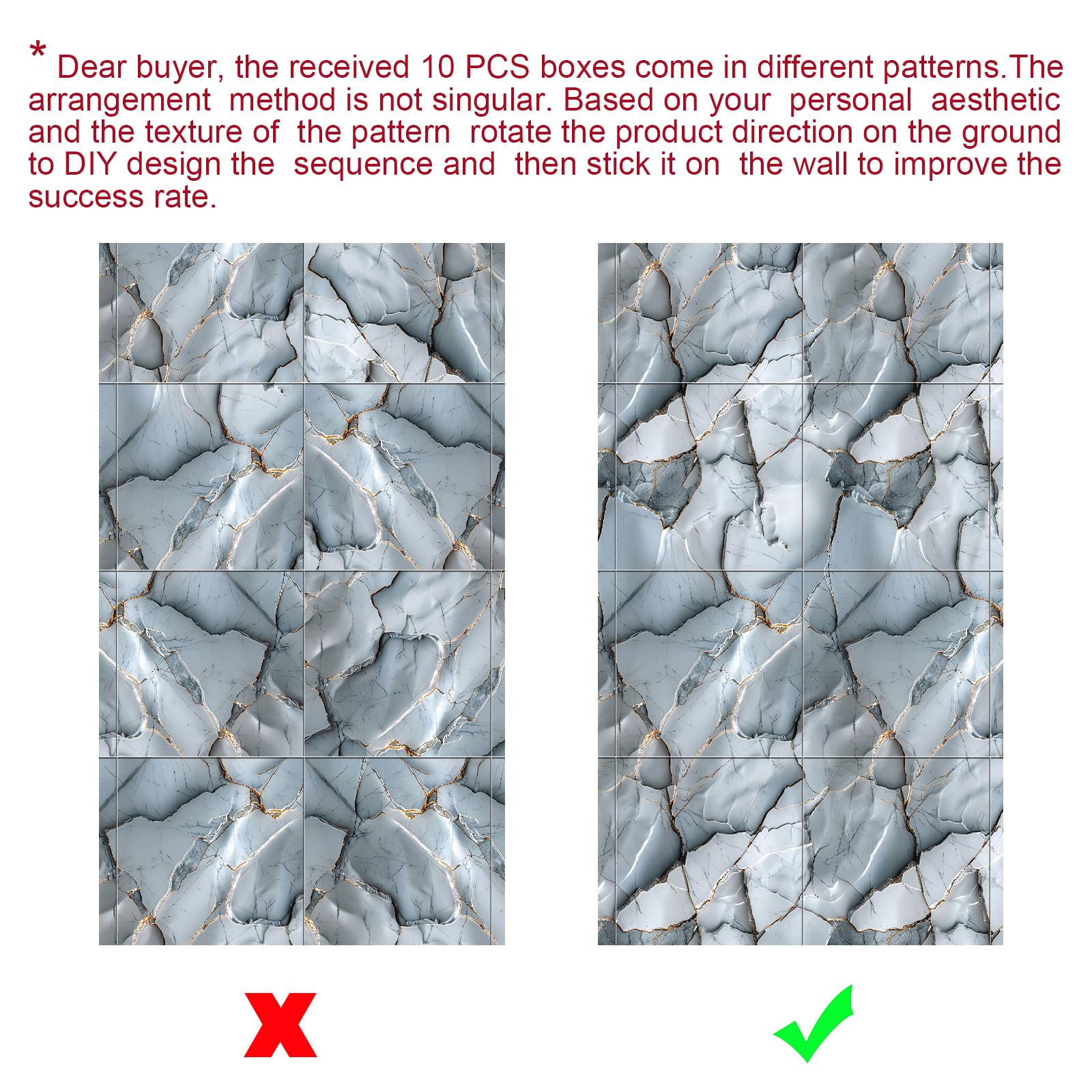 Chejiaye Shower Wall Panels Peel and Stick,Marble Wall Panels for Interior Decor,Backsplash Tile for Kitchen Showers Bathrooms Living Rooms 11.8"x11.8"in 10Pcs,White Gray (Not Real Tile,9.7 Sq.ft)