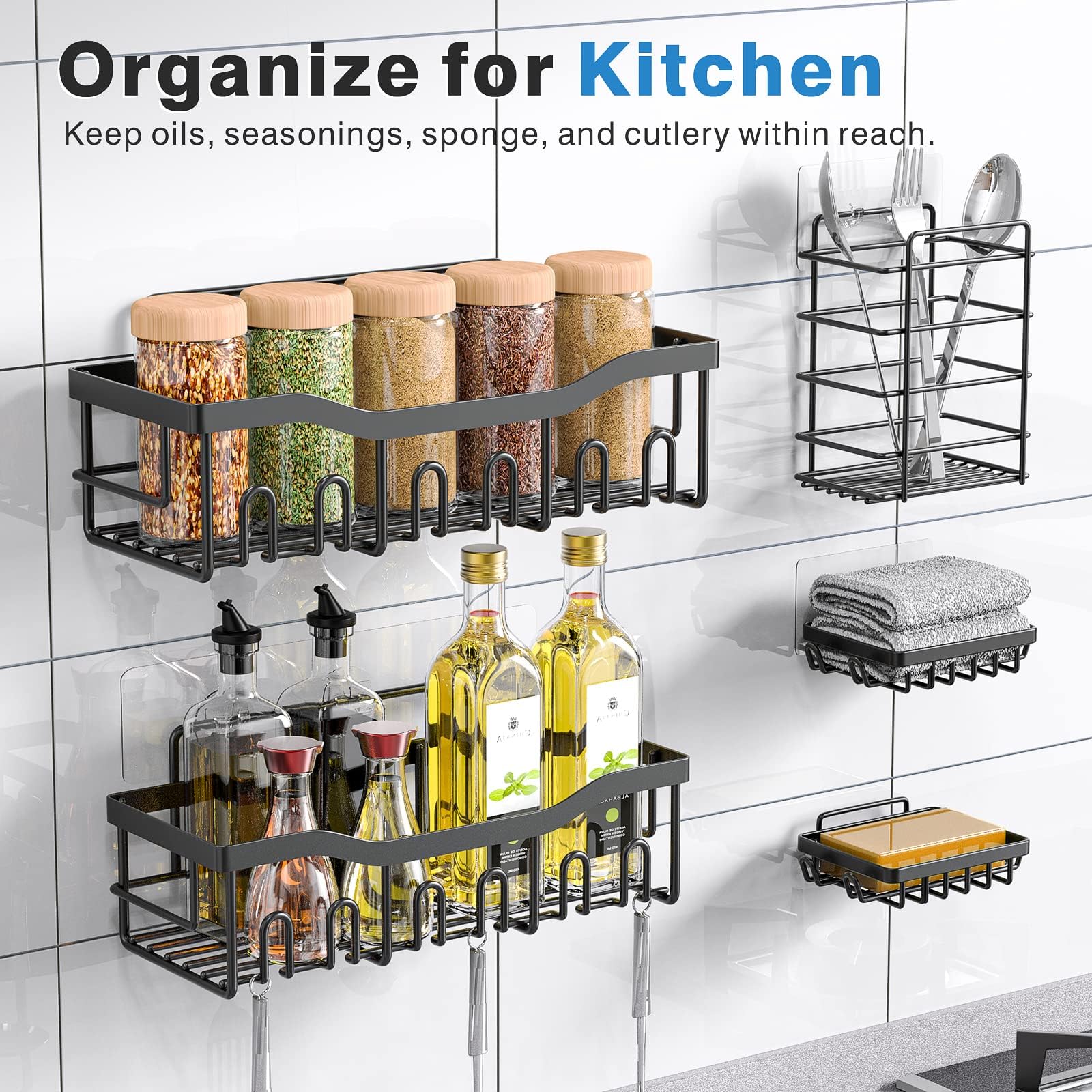 EUDELE Adhesive Shower Caddy, 5 Pack Rustproof Stainless Steel Bath Organizers With Large Capacity, No Drilling Shelves for Bathroom Storage & Home Decor-XL Size