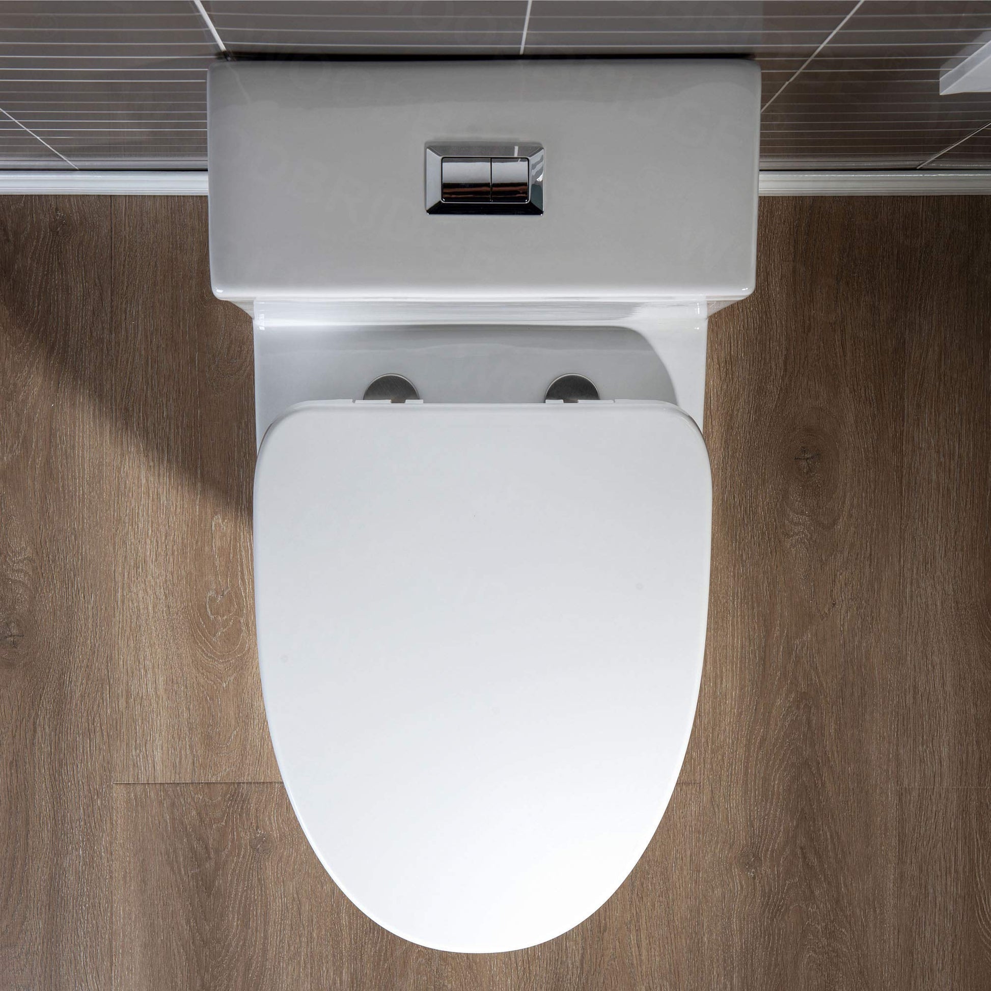 WOODBRIDGEE Modern Elongated One piece Toilet Dual flush 1.0/1.6 GPF,with Soft Closing Seat,1000 Gram MaP Flushing Score Toilet with Chrome Button,White,B0750-F-C