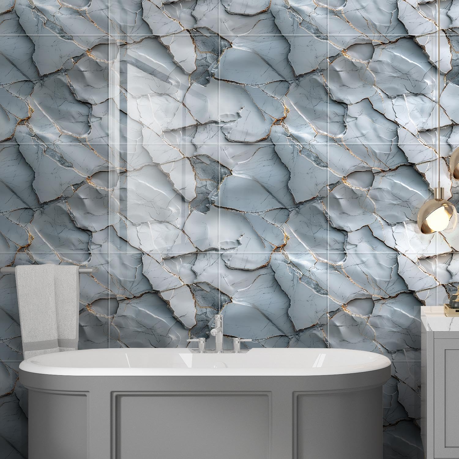Chejiaye Shower Wall Panels Peel and Stick,Marble Wall Panels for Interior Decor,Backsplash Tile for Kitchen Showers Bathrooms Living Rooms 11.8"x11.8"in 10Pcs,White Gray (Not Real Tile,9.7 Sq.ft)
