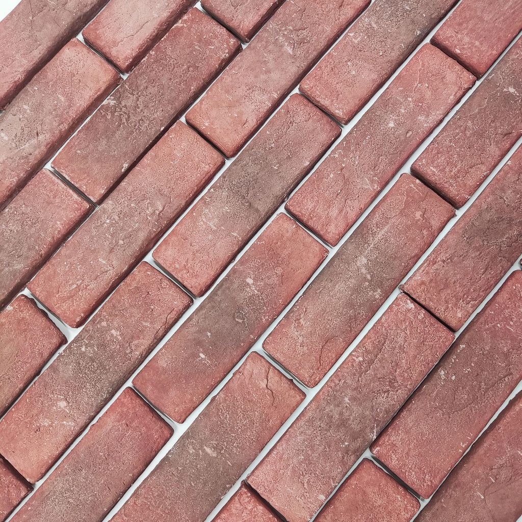 Jusmioke 20 Pcs Red Thin Wall Brick Veneers, 2.4" x 7.9" for Kitchen Backsplash, Fireplace, Living Room, Interior and Exterior Wall Decoration (3.5 sq.ft)