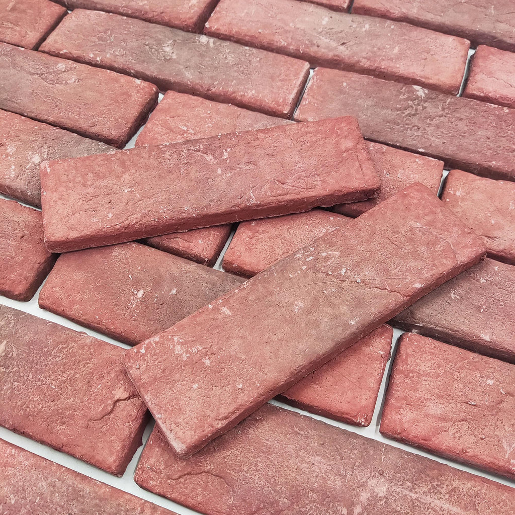 Jusmioke 20 Pcs Red Thin Wall Brick Veneers, 2.4" x 7.9" for Kitchen Backsplash, Fireplace, Living Room, Interior and Exterior Wall Decoration (3.5 sq.ft)
