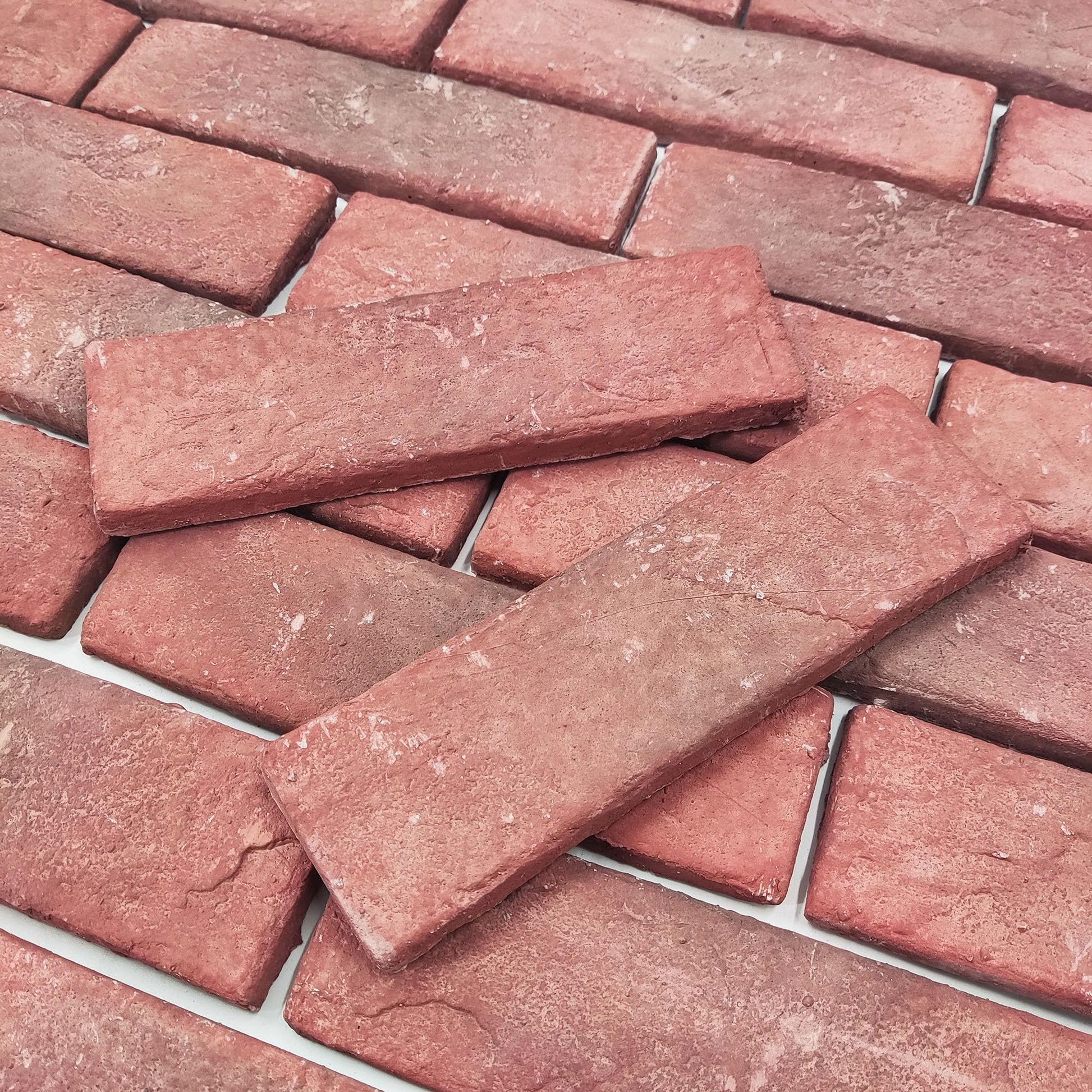Jusmioke 20 Pcs Red Thin Wall Brick Veneers, 2.4" x 7.9" for Kitchen Backsplash, Fireplace, Living Room, Interior and Exterior Wall Decoration (3.5 sq.ft)