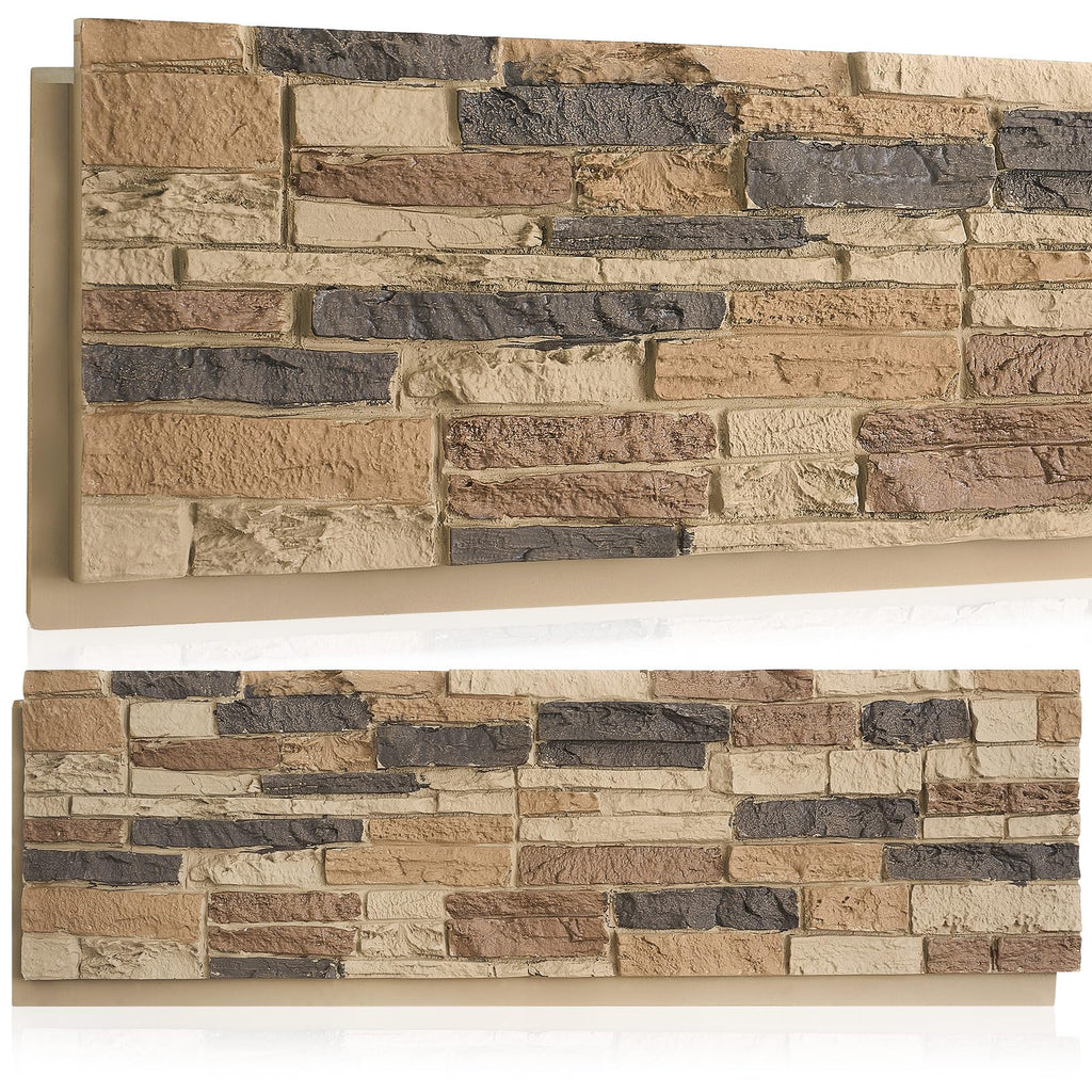 Maasechs 2 Pack Faux Stone Wall Covering Panels 45.6''L x 23.6''H x 0.98''D for Interior Exterior Decor Stone Siding Panels Artificial 3D Veneer for Outdoor Home Improvement Projects (Light Brown)