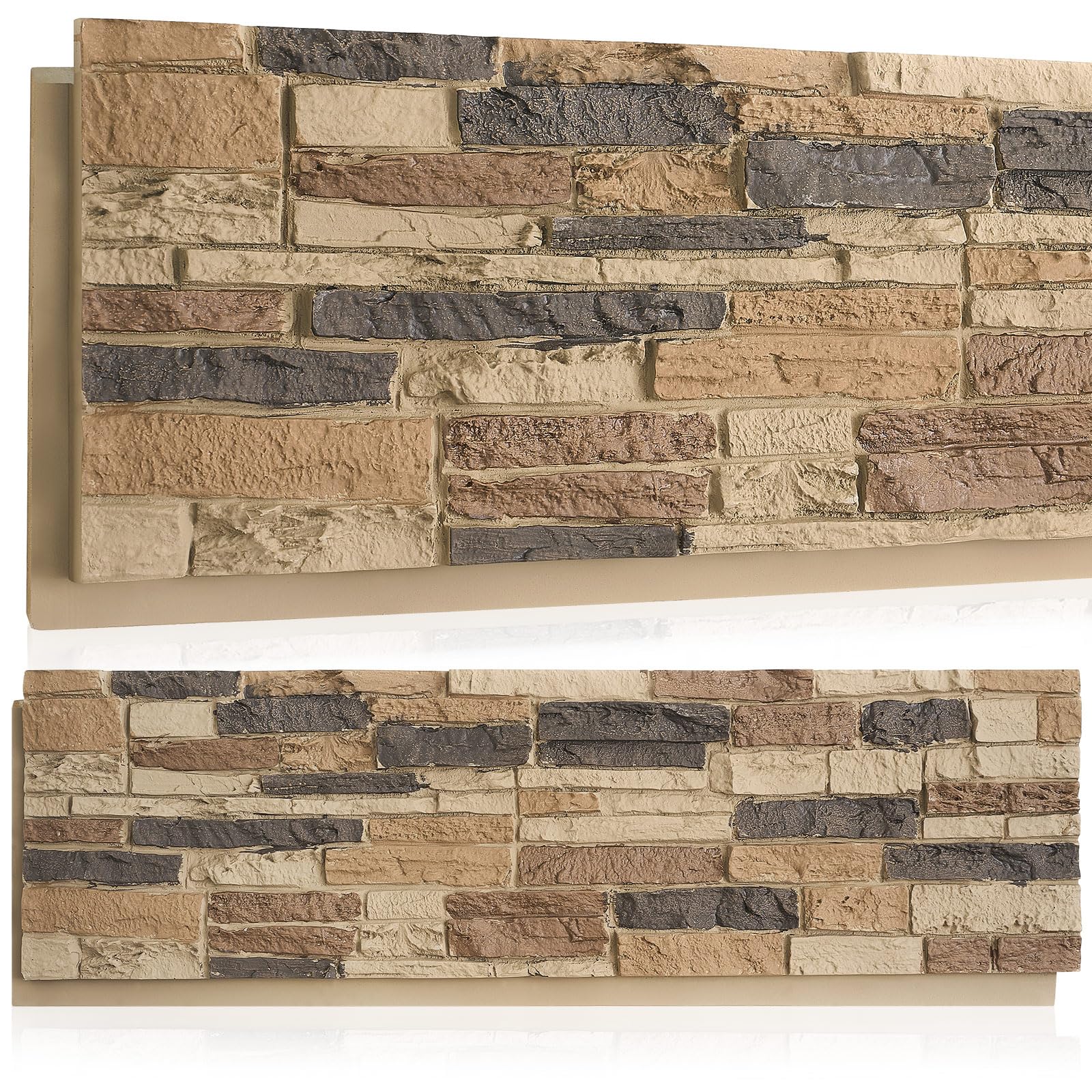 Maasechs 2 Pack Faux Stone Wall Covering Panels 45.6''L x 23.6''H x 0.98''D for Interior Exterior Decor Stone Siding Panels Artificial 3D Veneer for Outdoor Home Improvement Projects (Light Brown)